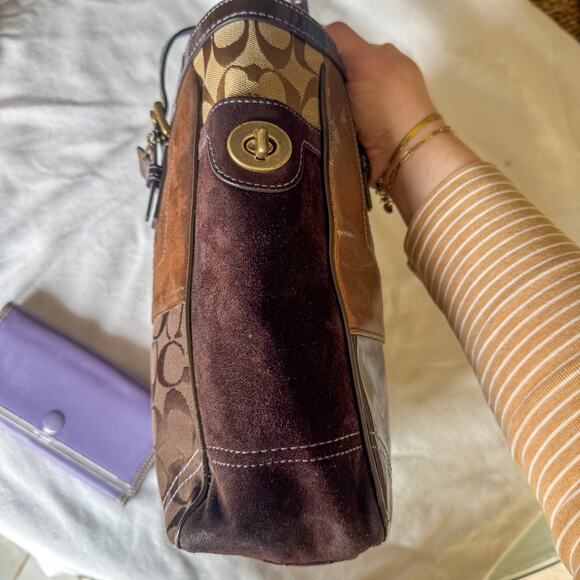 VTG Coach Holiday Patchwork Gallery Tote & Wallet Set - Brown/Multi No. F10432 - Picture 4 of 11